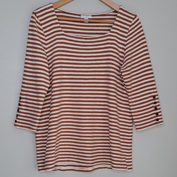 J.Jill Women's Henna and Cream Striped Square Neck 3/4 Slv Sz M - Picture 1 of 13